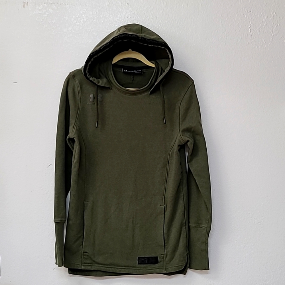Under Armour dark thick olive army green lined hooded sweatshirt small